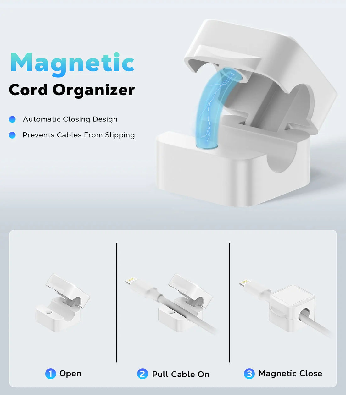 8-Pack Magnetic Cable Clips - Adhesive Desk Cord Organizer